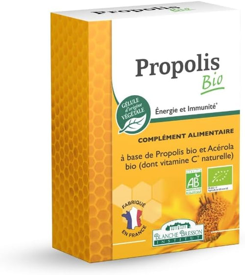 BLANCHE BRESSON - Organic Propolis - Energy & Immunity - Organic Acerola - Natural Vitamin C - Fights Fatigue & Season Change, Vitality - 60 Capsules - 30 Day Treatment - Made in France