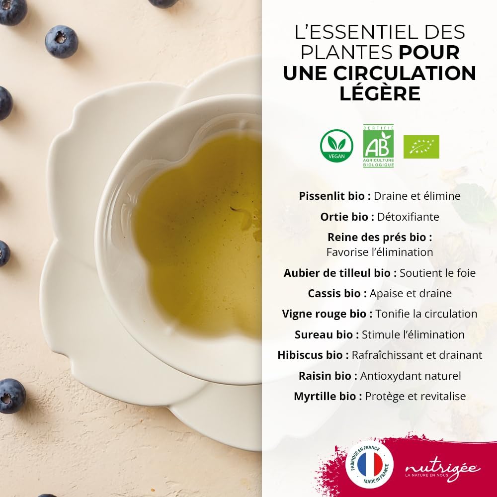 Infusion Circulation 10 Bio | Light Legs, Venous Tone, Drainage & Natural Detox | Red Vine, Blackcurrant, Hibiscus, Nettle, Organic Elderberry, Grape, Blueberry, Organic Meadowsweet | 30 Sachets