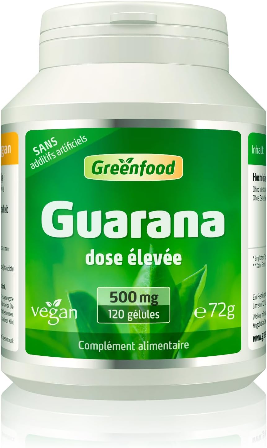 Greenfood Guarana, 500 mg, High Dose, 120 Capsules - NO Additives