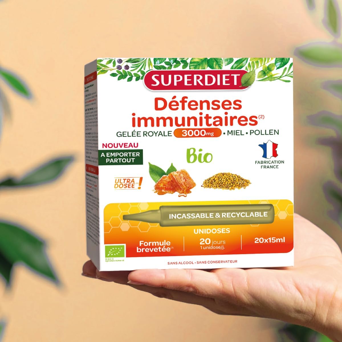 Immune defenses - Royal Jelly 3000mg, honey, pollen - Organic - Unidoses