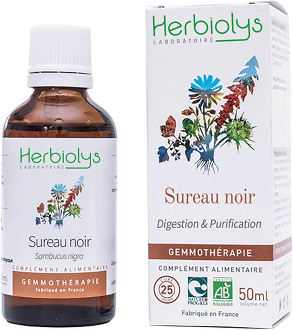 Herbiolys | Organic Bud Macerate | Black Elderberry (Sambucus nigra) | Digestion & Purification | Organic Gemmotherapy | 50 ml