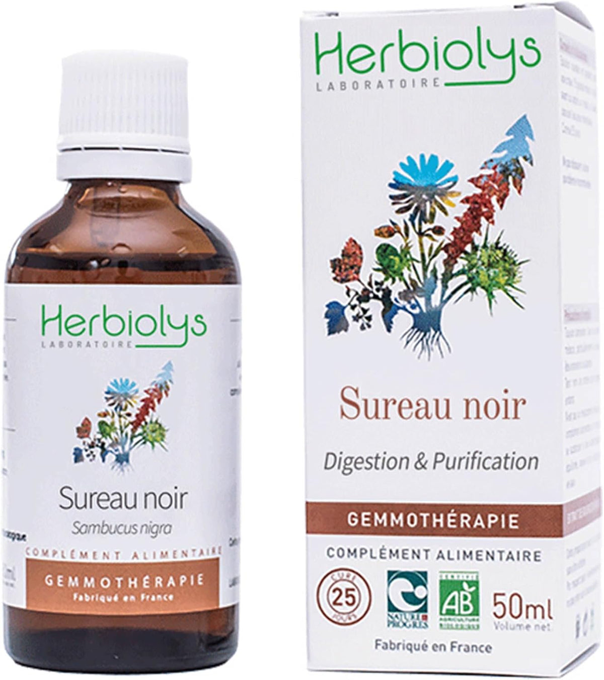 Herbiolys | Organic Bud Macerate | Black Elderberry (Sambucus nigra) | Digestion & Purification | Organic Gemmotherapy | 50 ml