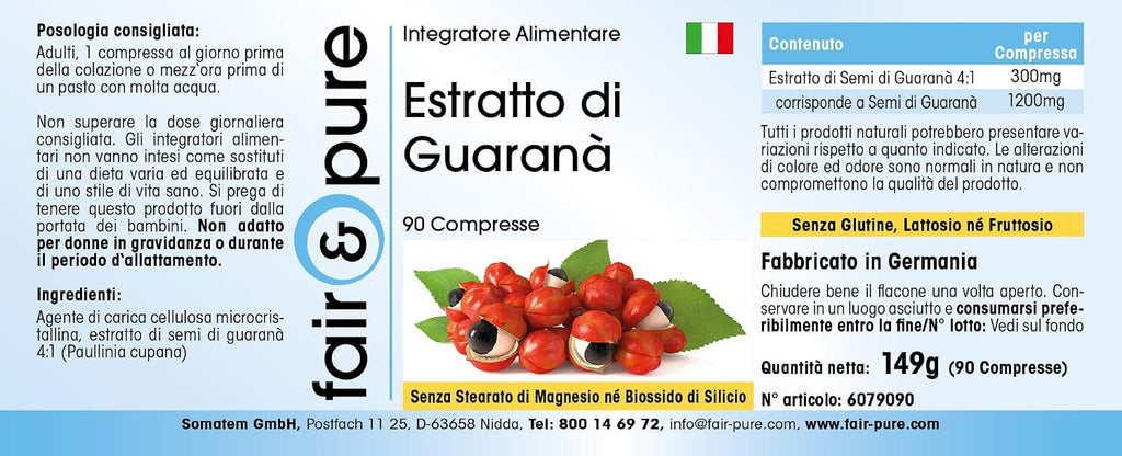 Fair & Pure - Guarana Extract - Strong - with 1200mg of Guarana per tablet - vegan - 90 tablets