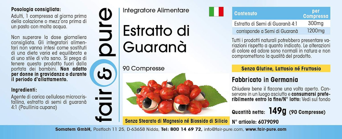 Fair & Pure - Guarana Extract - Strong - with 1200mg of Guarana per tablet - vegan - 90 tablets