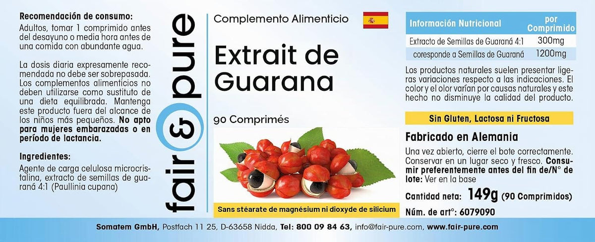 Fair & Pure - Guarana Extract - Strong - with 1200mg of Guarana per tablet - vegan - 90 tablets