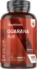 Guarana 4800 mg - 180 Vegan Capsules for 3 Months - Natural Source of Caffeine, Vitamin C, E, A, B1, B2, Calcium - Alternative to Guarana Powder & Regular Coffee, Magnesium Stearate Free