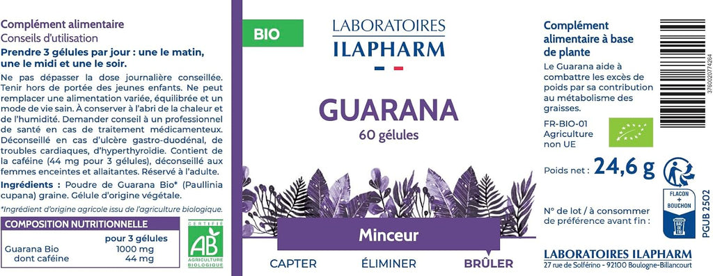 Guarana Bio 1000 mg | Natural Source Caffeine & Metabolism | 60 Capsules