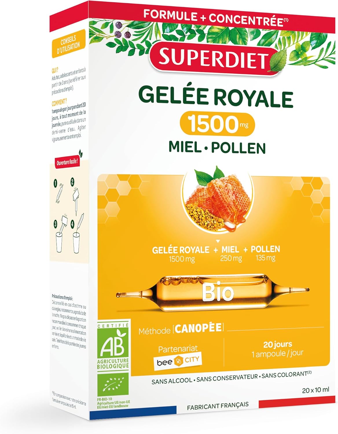 Immune defenses - Royal Jelly 1500mg, honey, pollen - Organic - Ampoules
