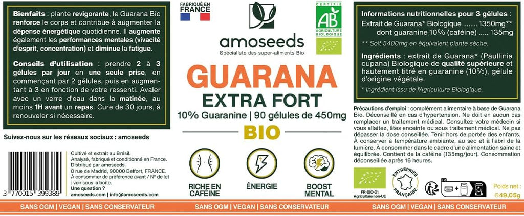 Guarana Organic | Extra Strong 4500mg/day | 10% Natural Caffeine | 90