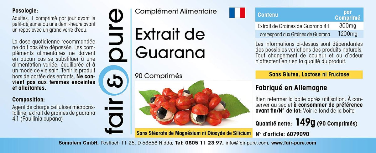 Fair & Pure - Guarana Extract - Strong - with 1200mg of Guarana per tablet - vegan - 90 tablets