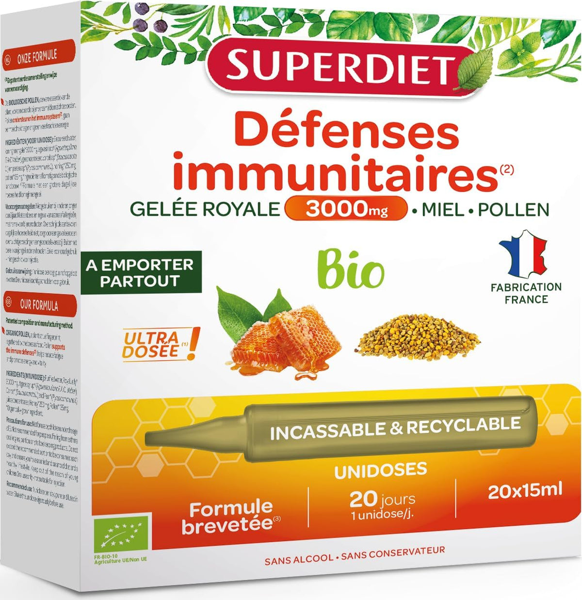 Immune defenses - Royal Jelly 3000mg, honey, pollen - Organic - Unidoses