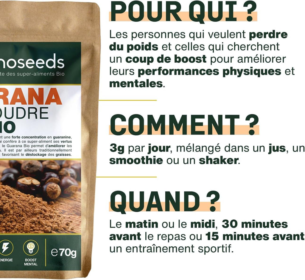 Organic Guarana Powder 70g | Weight Control, Boost Energy | 100% Natural (Pack of 2)