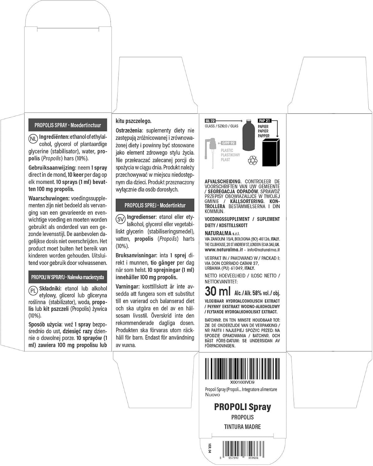 Propolis Spray (Propolis) Resin Mother Tincture Hydroalcoholic Naturalma - Liquid Extract 30 ml - Dietary Supplement