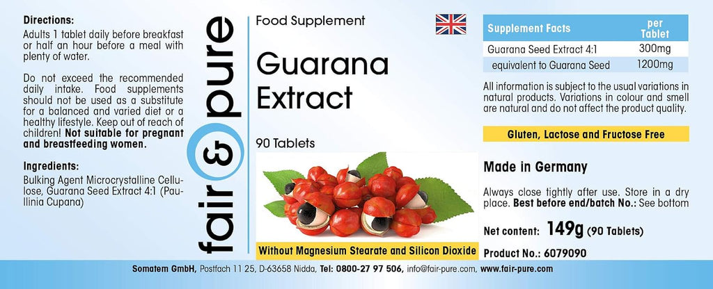 Fair & Pure - Guarana Extract - Strong - with 1200mg of Guarana per tablet - vegan - 90 tablets