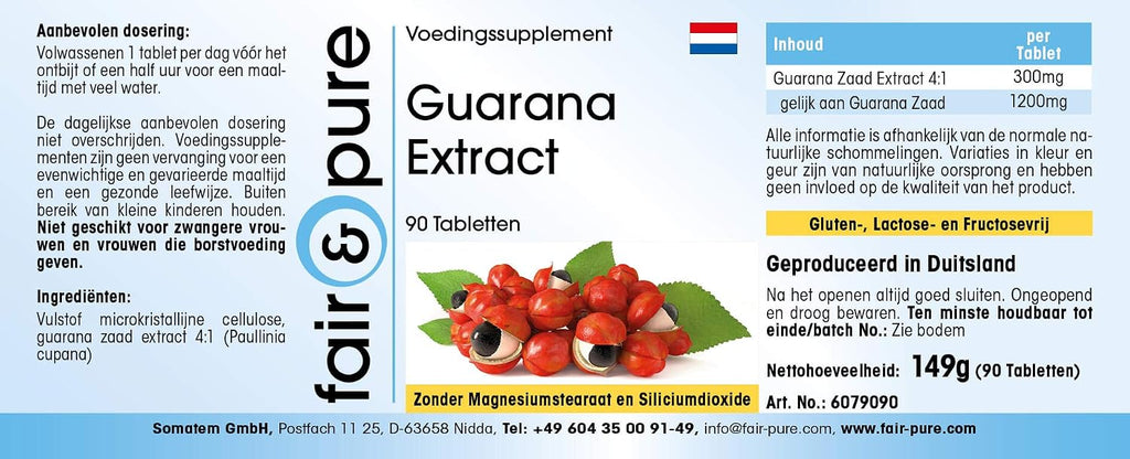 Fair & Pure - Guarana Extract - Strong - with 1200mg of Guarana per tablet - vegan - 90 tablets