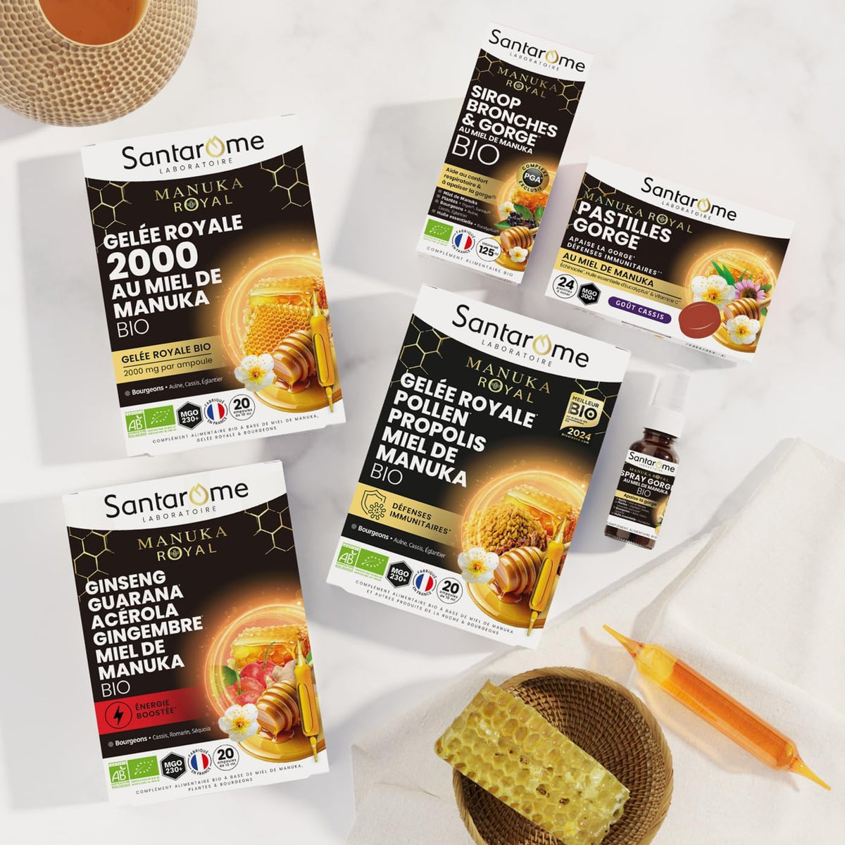 SANTAROME 2000 Organic Royal Jelly with Manuka Honey - Immunity - 20 Ampoules