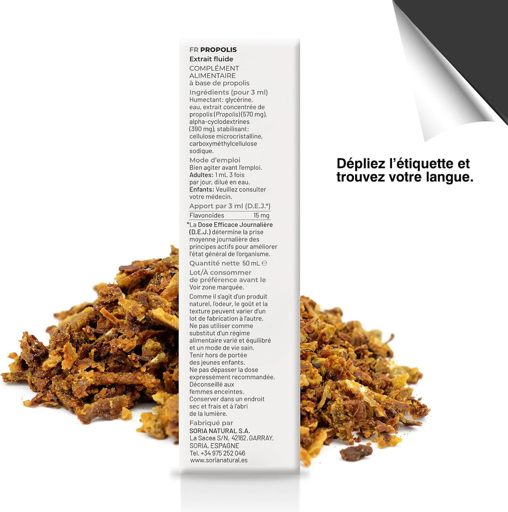 Propolis Pure Natural Extract 50 ml - Strengthens Defenses, Relieves Sore Throat and Protects Airways - Soria Natural