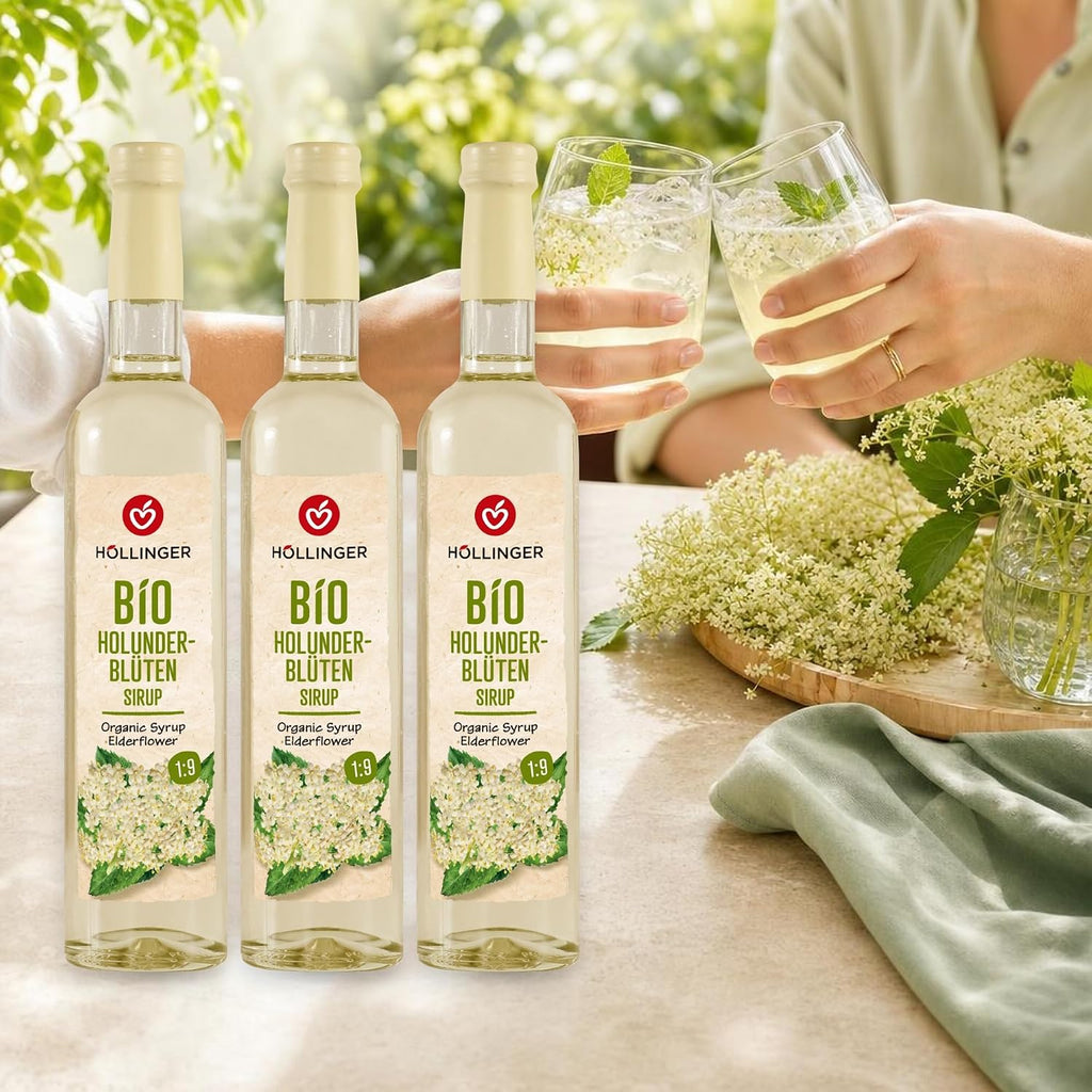 Höllinger bio Elderflower syrup - vegan, glass bottle 3x500ml - floral refreshment