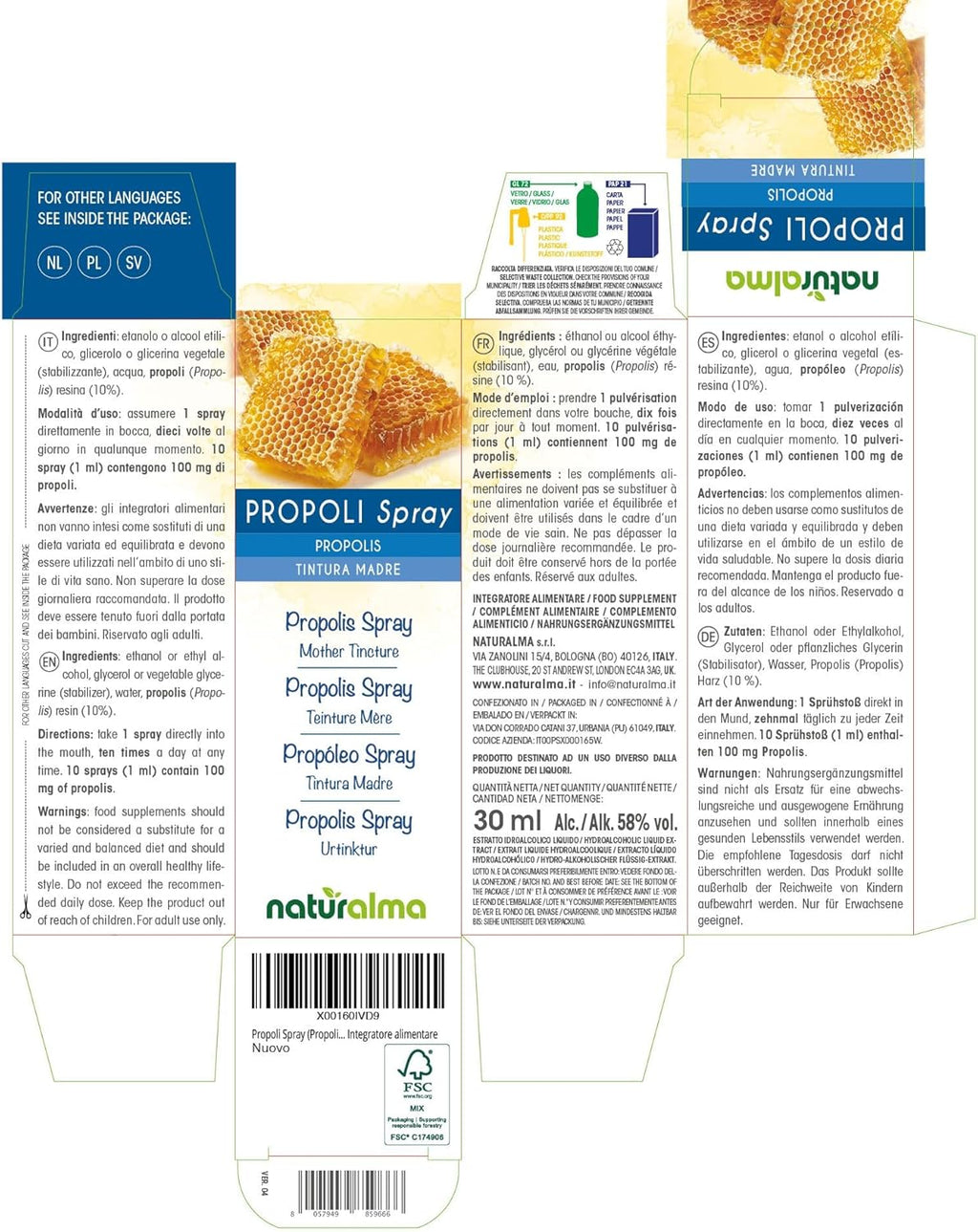 Propolis Spray (Propolis) Resin Mother Tincture Hydroalcoholic Naturalma - Liquid Extract 30 ml - Dietary Supplement