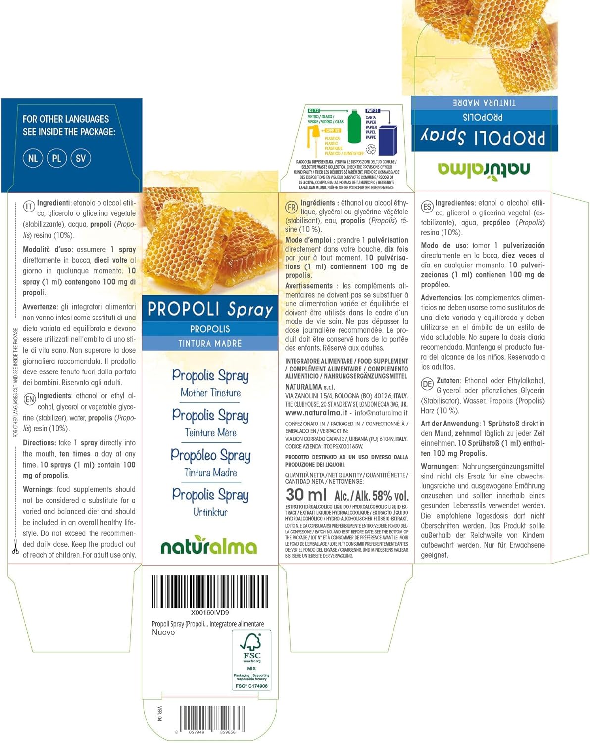 Propolis Spray (Propolis) Resin Mother Tincture Hydroalcoholic Naturalma - Liquid Extract 30 ml - Dietary Supplement
