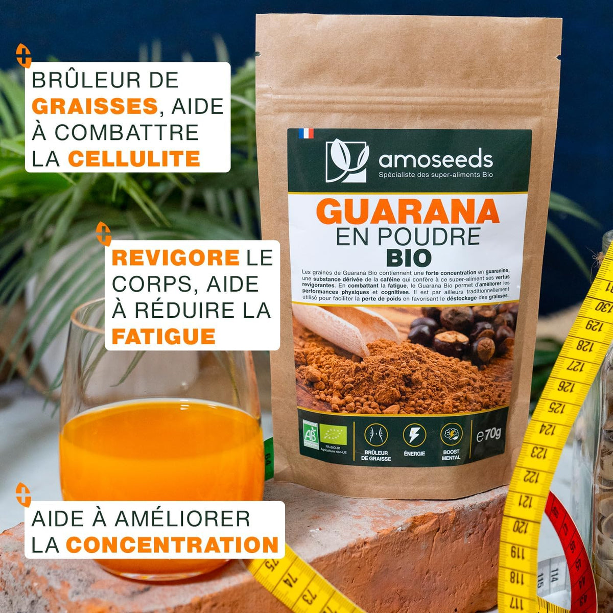 Organic Guarana Powder 70g | Weight Control, Boost Energy | 100% Natural (Pack of 2)
