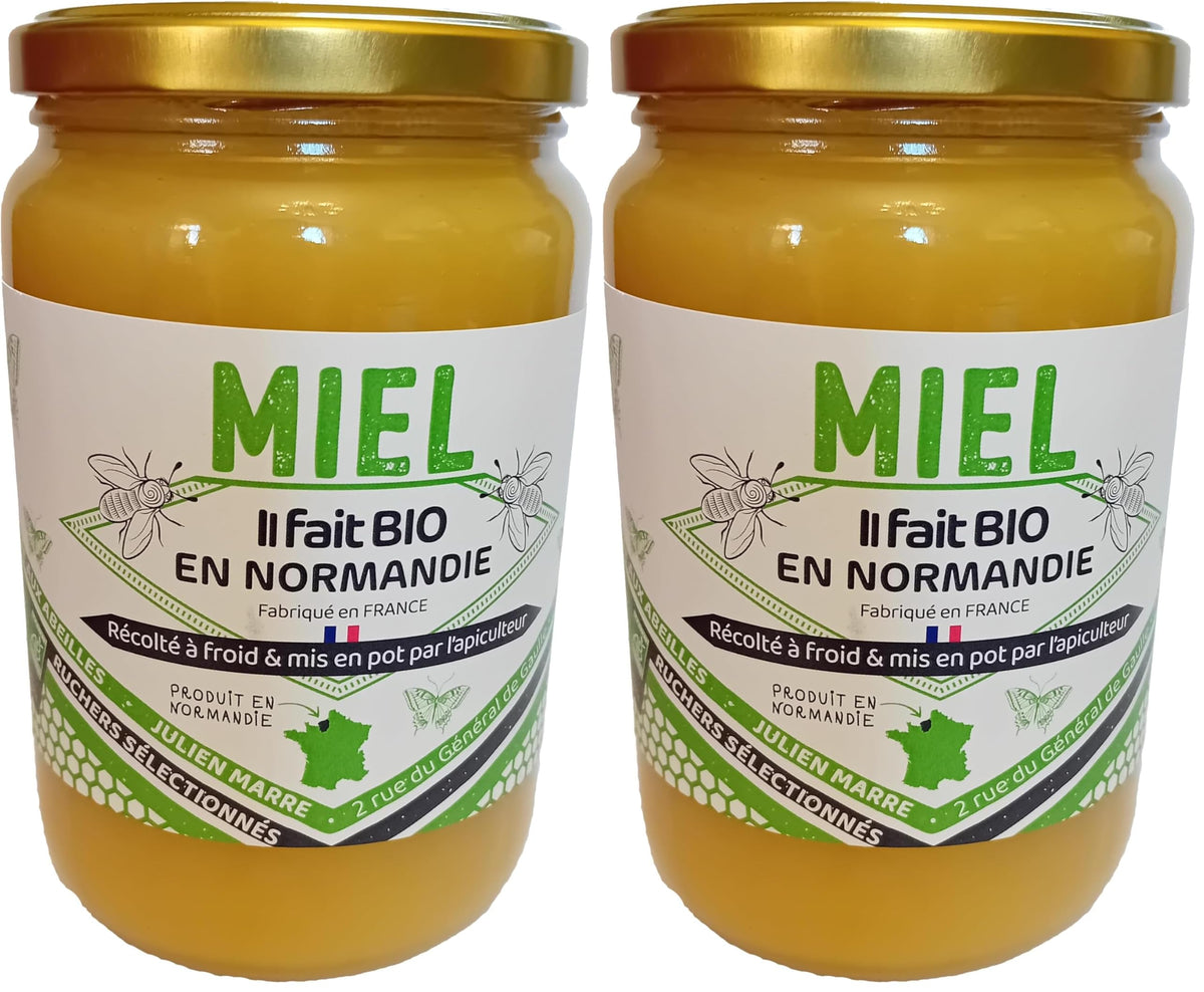 Miel Bio de Normandie (1 Kg), Délicieusement crémeux et récolté à froid | origine France | certifié BIOLOGIQUE | Naturel | Non chauffé | Non Pasteurisé | La Mare aux Abeilles.