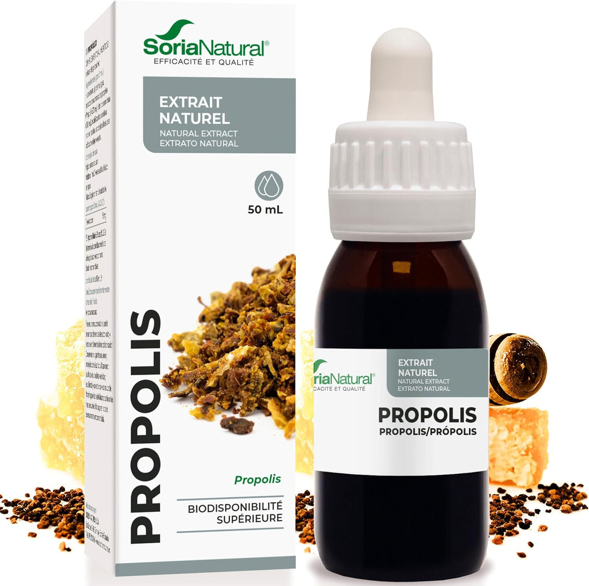 Propolis Pure Natural Extract 50 ml - Strengthens Defenses, Relieves Sore Throat and Protects Airways - Soria Natural