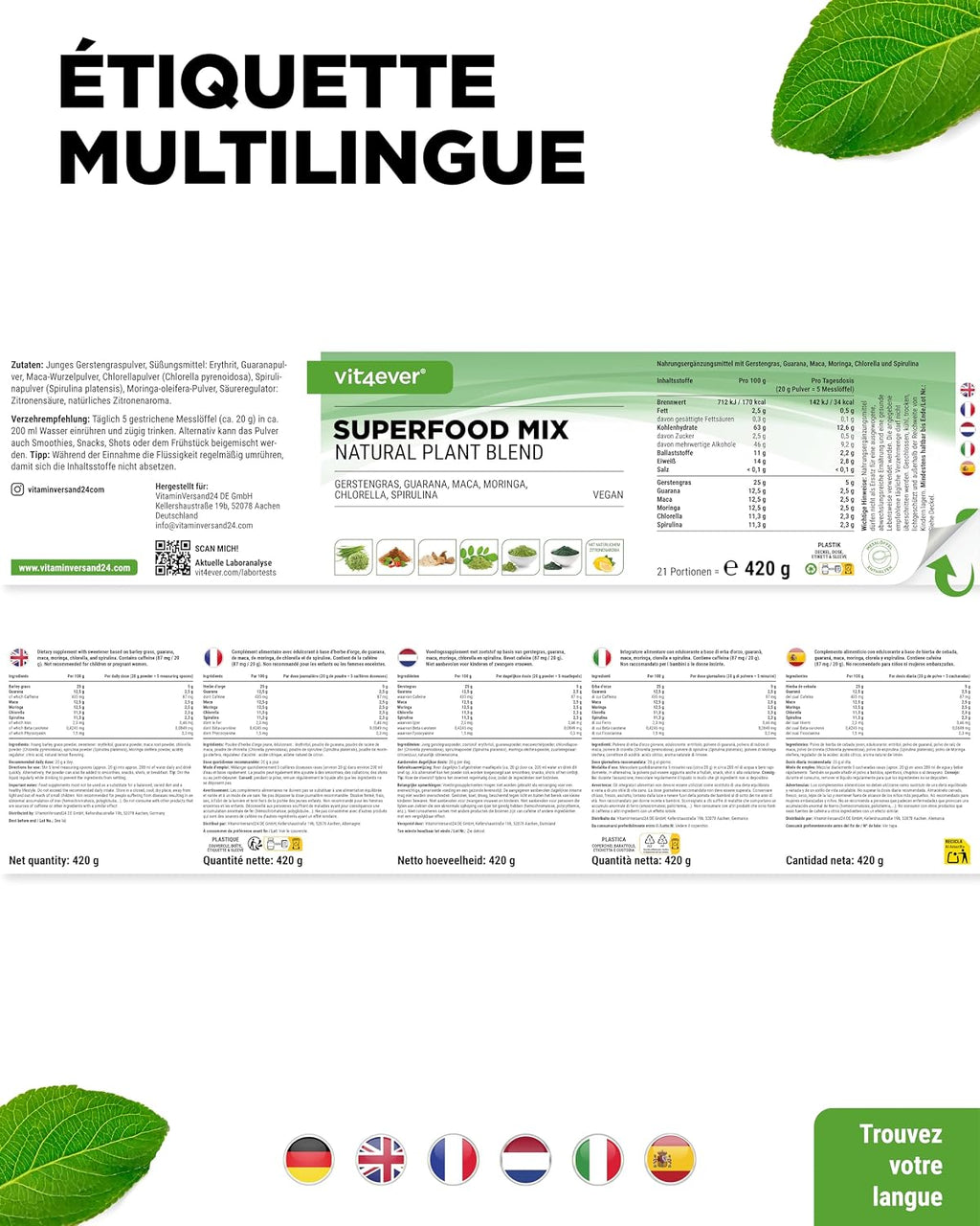 vit4ever Superfood Mix Powder – 420g with Natural Lemon Taste