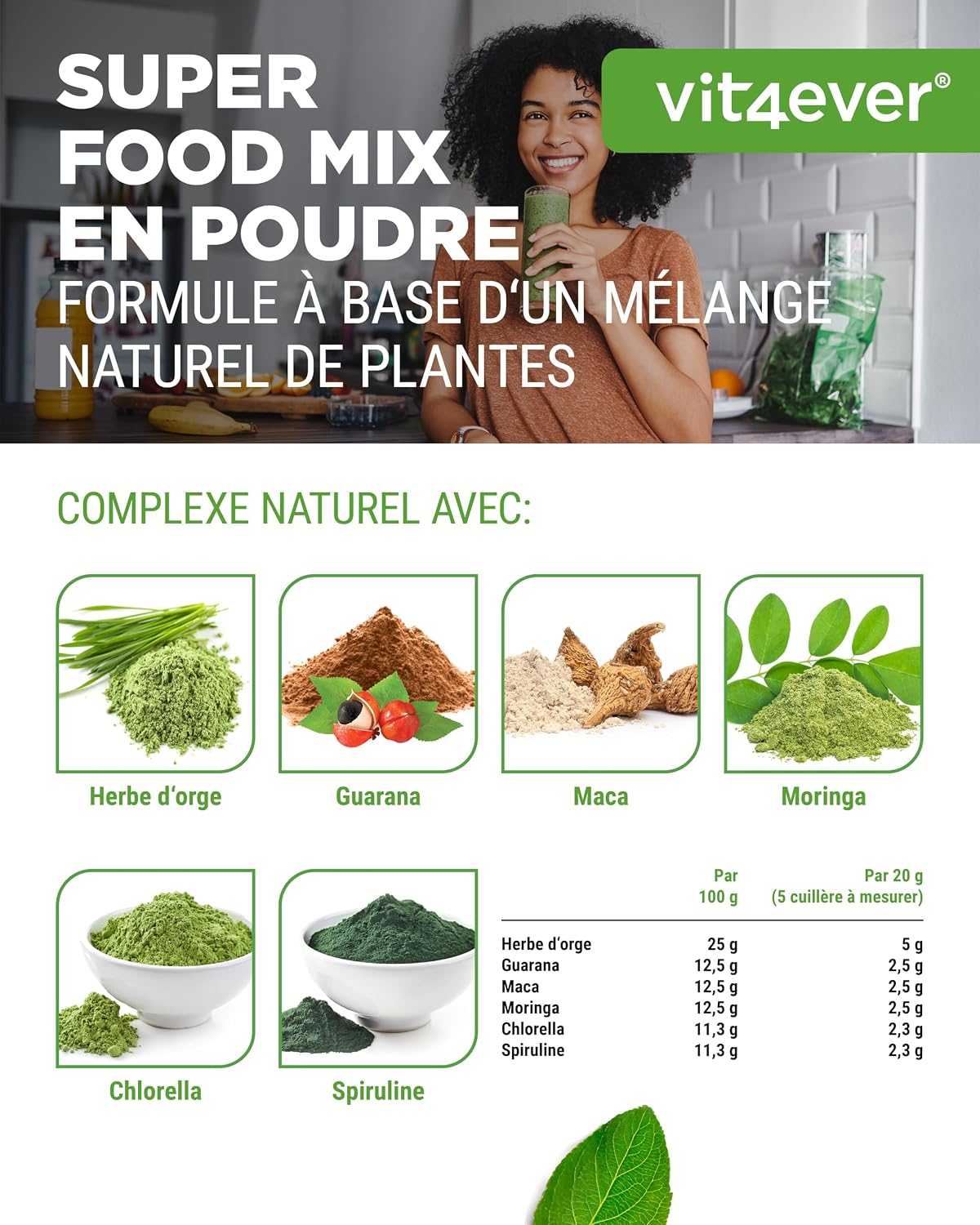 vit4ever Superfood Mix Powder – 420g with Natural Lemon Taste