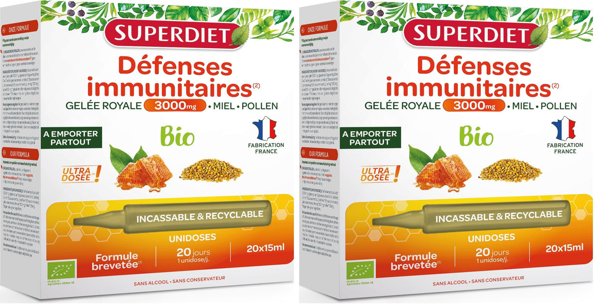 Immune defenses - Royal Jelly 3000mg, honey, pollen - Organic - Unidoses