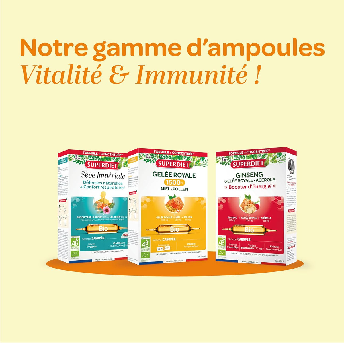 Immune defenses - Royal Jelly 1500mg, honey, pollen - Organic - Ampoules