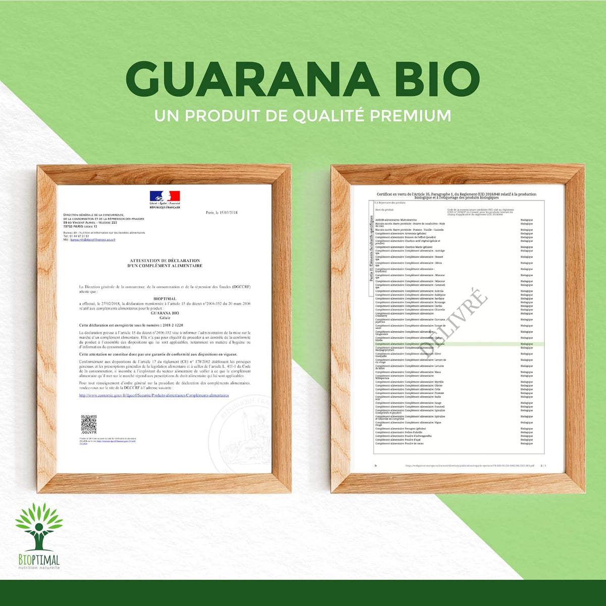Organic Guarana - Bioptimal - Food Supplement - Slimming Energy Fat Burner - 40mg of Caffeine/Day - 250mg of Pure Guarana Powder/Capsule - Made in France - Ecocert Certified - In Capsules