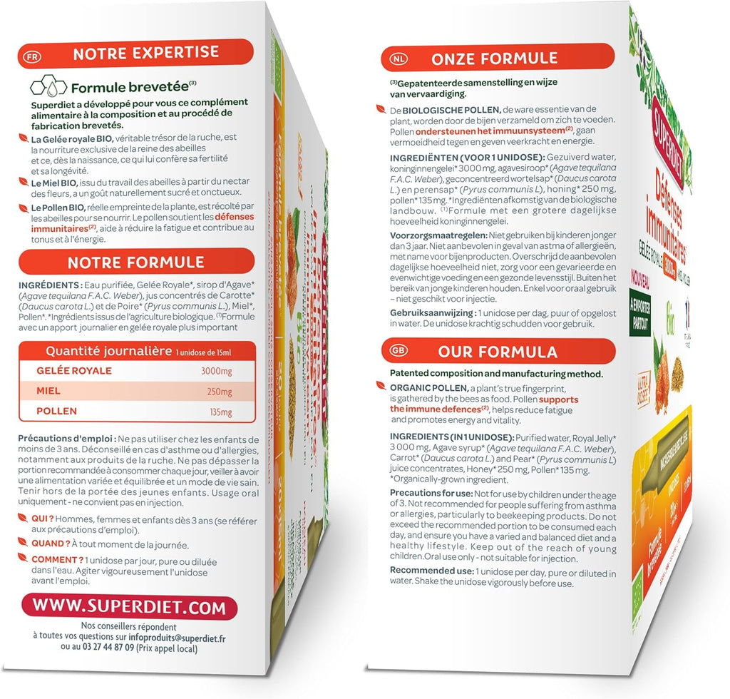 Immune defenses - Royal Jelly 3000mg, honey, pollen - Organic - Unidoses