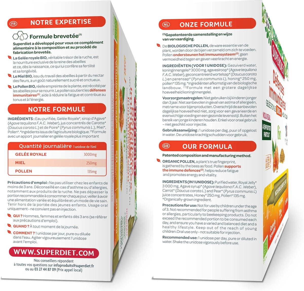 Immune defenses - Royal Jelly 3000mg, honey, pollen - Organic - Unidoses