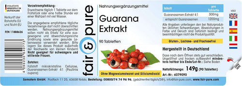 Fair & Pure - Guarana Extract - Strong - with 1200mg of Guarana per tablet - vegan - 90 tablets