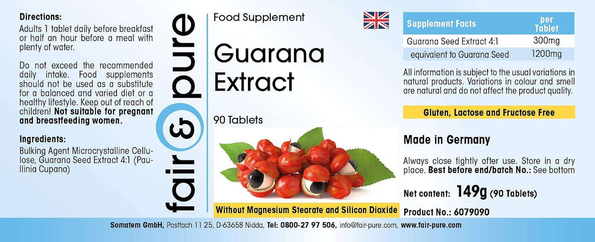 Fair & Pure - Guarana Extract - Strong - with 1200mg of Guarana per tablet - vegan - 90 tablets