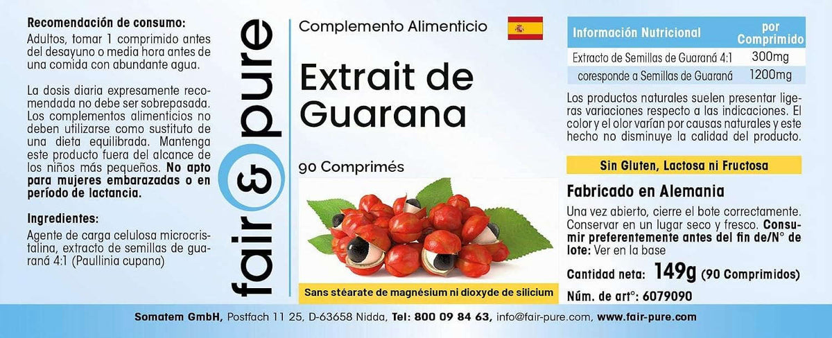 Fair & Pure - Guarana Extract - Strong - with 1200mg of Guarana per tablet - vegan - 90 tablets