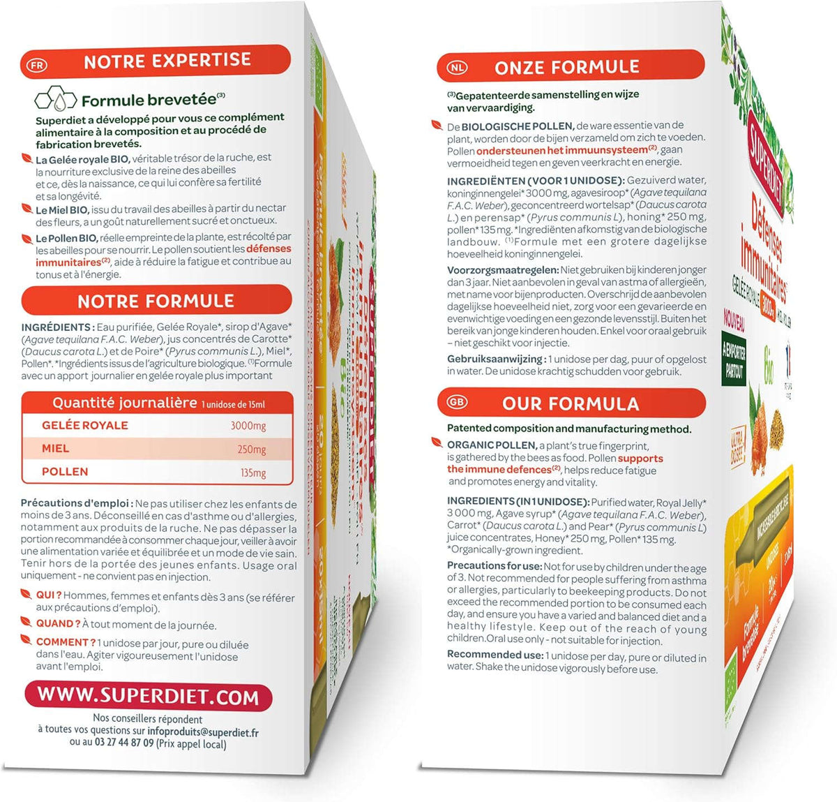 Immune defenses - Royal Jelly 3000mg, honey, pollen - Organic - Unidoses