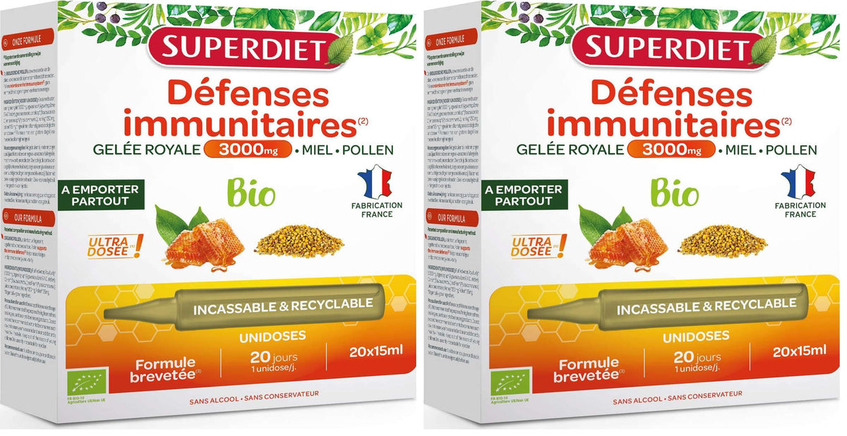 Immune defenses - Royal Jelly 3000mg, honey, pollen - Organic - Unidoses