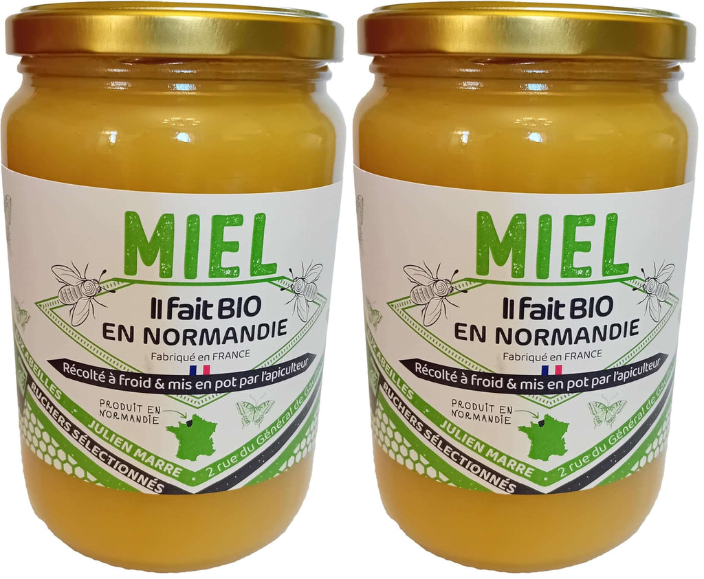 Miel Bio de Normandie (1 Kg), Délicieusement crémeux et récolté à froid | origine France | certifié BIOLOGIQUE | Naturel | Non chauffé | Non Pasteurisé | La Mare aux Abeilles.