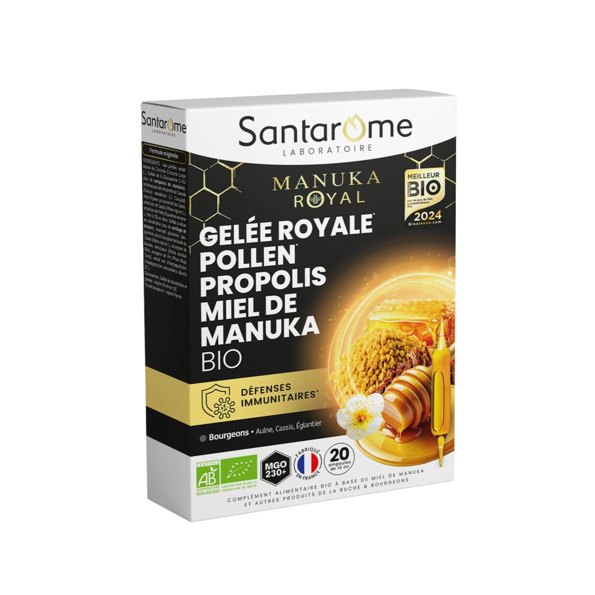 SANTAROME 2000 Organic Royal Jelly with Manuka Honey - Immunity - 20 Ampoules