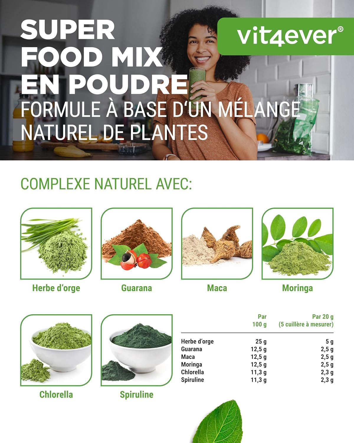 vit4ever Superfood Mix Powder – 420g with Natural Lemon Taste