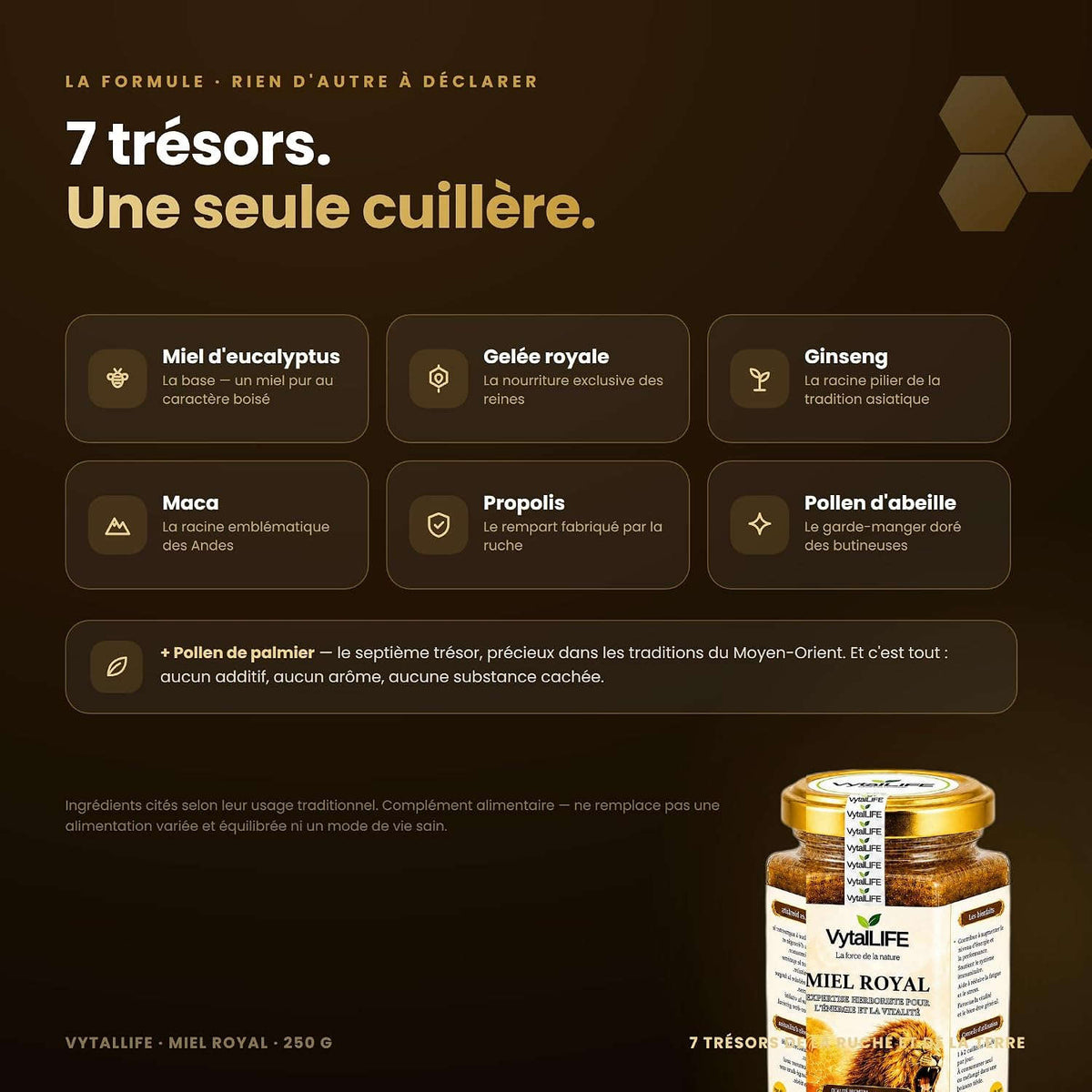 VytalLIFE Honey with Royal Jelly, Ginseng & Maca - 100% Pure Eucalyptus Aphrodisiac Honey 250g - Enriched with Propolis, Bee Pollen - Energy & Vitality - Natural Men's Testosterone Booster